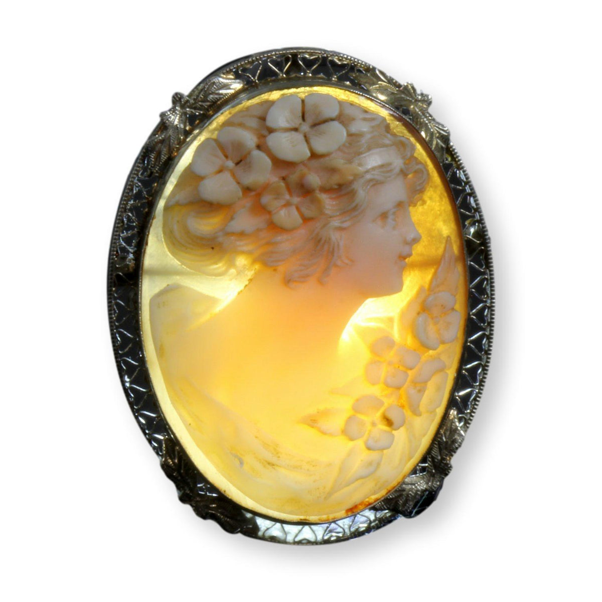 Italian 14K Yellow Gold  Carved Shell Cameo Brooch Pendant