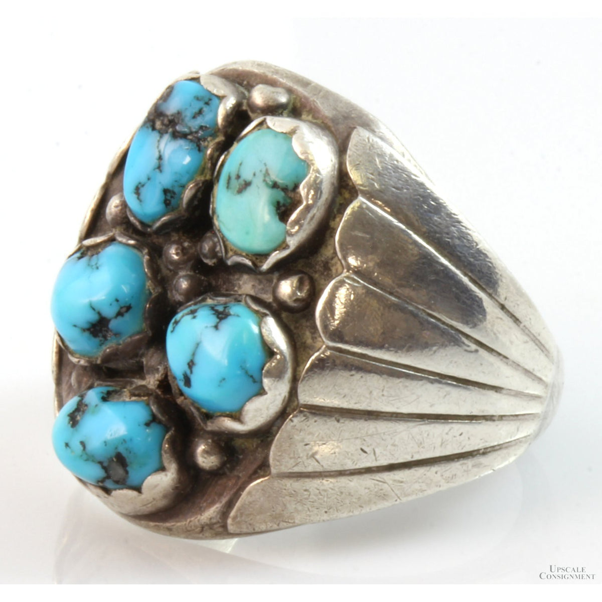 Turquoise Nugget Cluster Sterling Silver Men's Ring