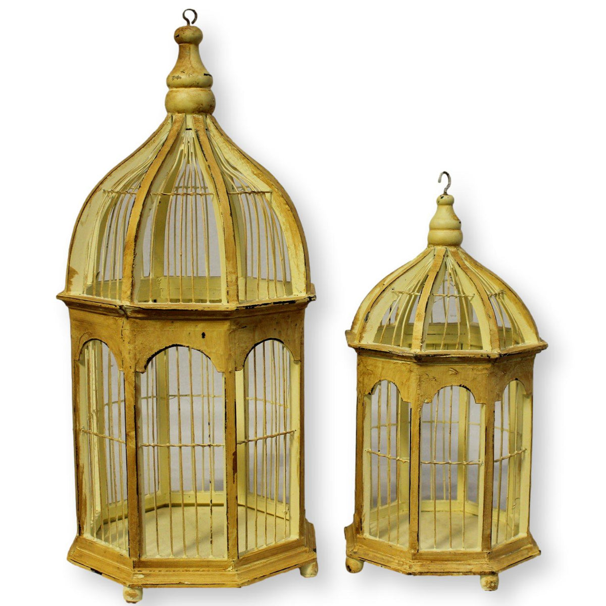 Pair of Rustic Yellow Bird Cages