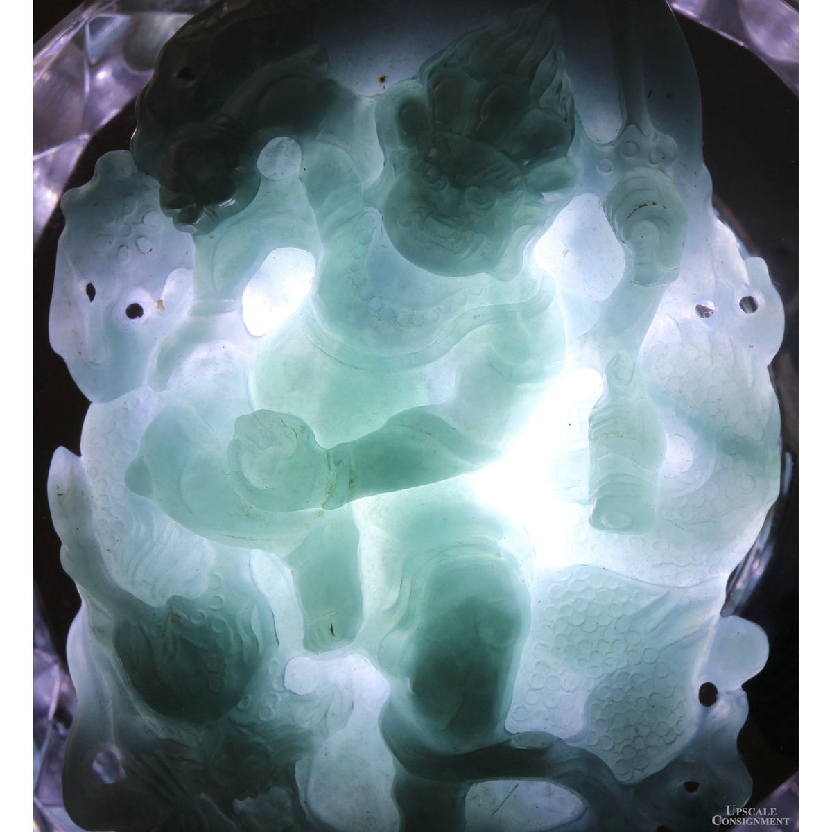 High-Relief Guatemalan Grade A Jadeite Pendant Laughing Buddha & Dragon