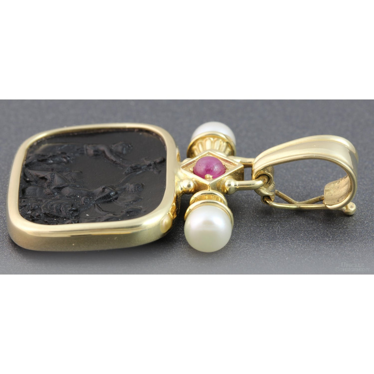 14K Gold Tagliamonte Venetian Glass & Onyx Cameo Enhancer Pendant