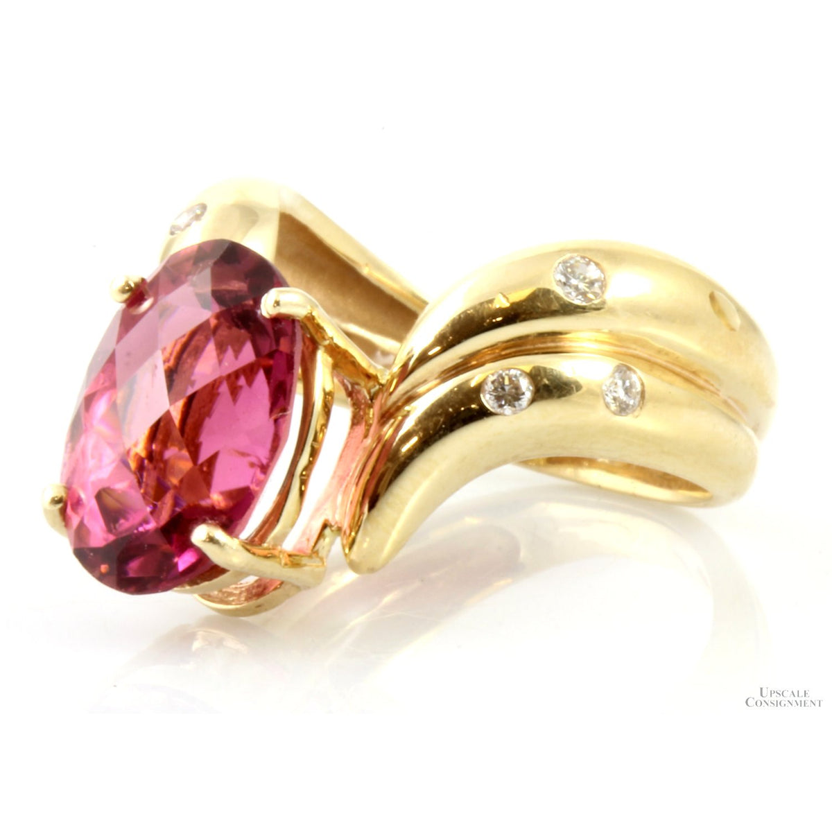 5.15ct Rubelite Tourmaline Diamond 14K Yellow Gold Ring