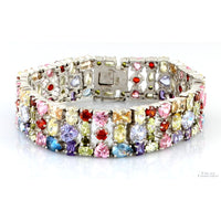 Multicolor Round Oval Heart Pear CZ Sterling Silver Bracelet