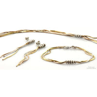 Italian Tri-Color 14K Gold Vermeil & 925 Sterling Silver Necklace, Bracelet & Earrings Set