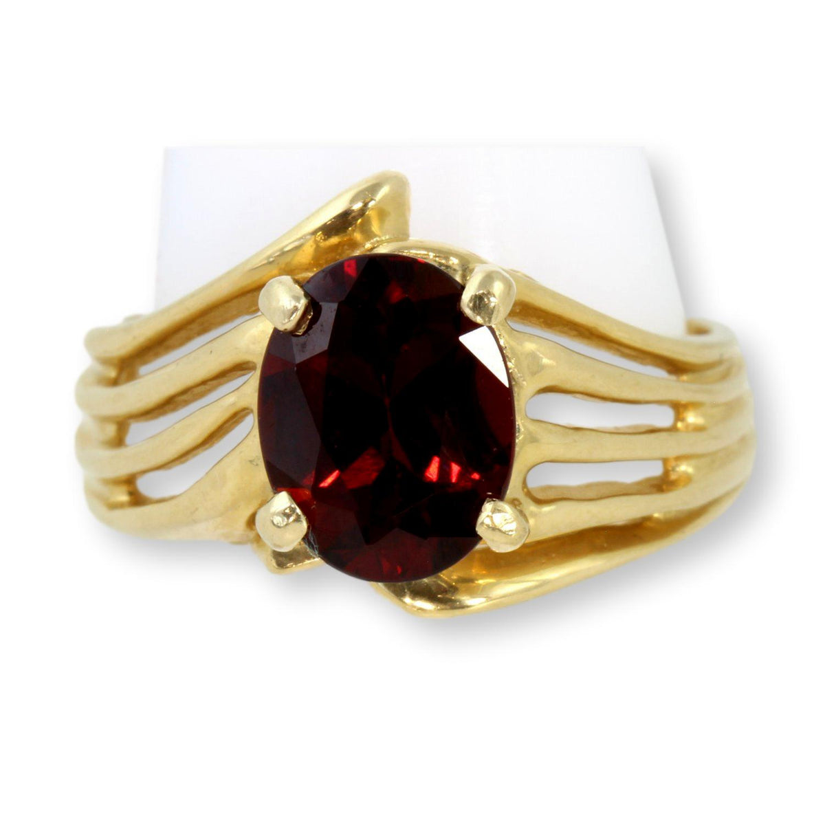 1.6ct Oval Deep Red Garnet Gemstone 14K Yellow Gold Ring