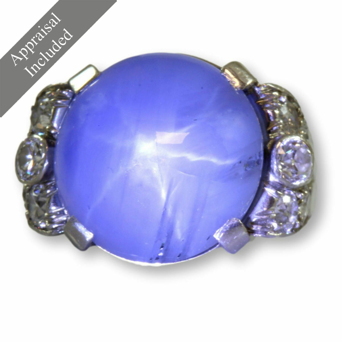 22.92ct Natural Star Sapphire 1.00ctw Diamond Platinum Ring
