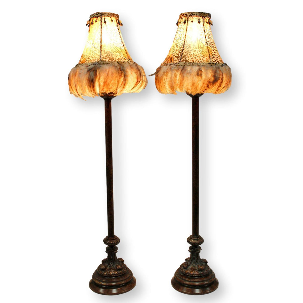 Pair of Buffet Table Lamps w/Gold Feathers