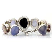 Natural Gemstone & Mabe Pearl Sterling Silver 1"(w) Bracelet