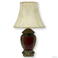 Brass & Burgundy Table Lamp w/Leather Shade