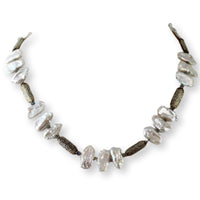 Lake Biwa Japan Pearls, Labradorite, Embossed Sterling Necklace