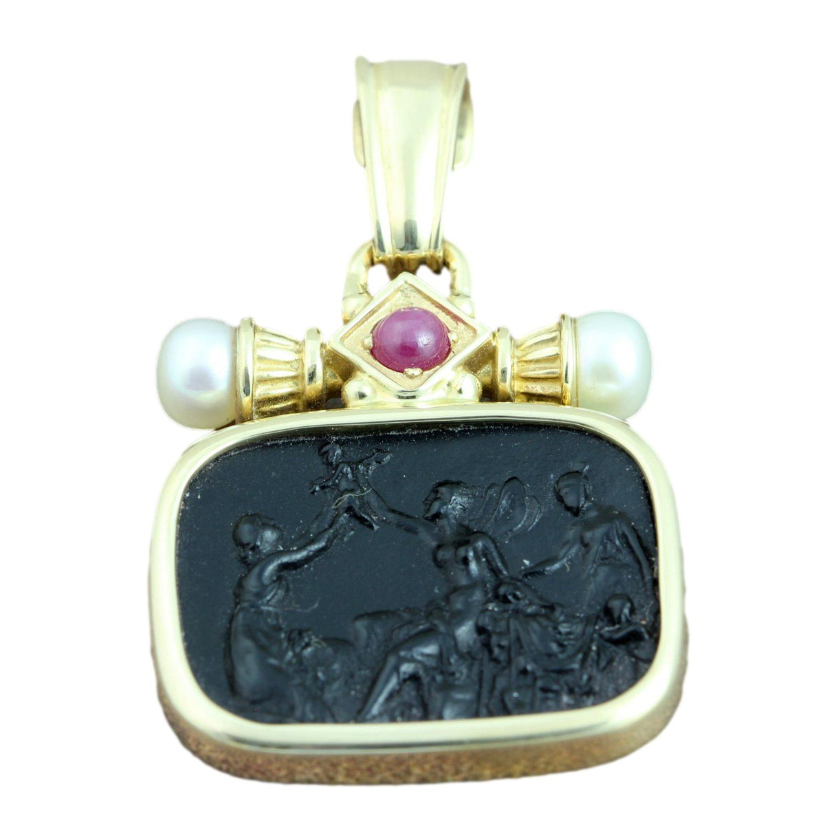 14K Gold Tagliamonte Venetian Glass & Onyx Cameo Enhancer Pendant