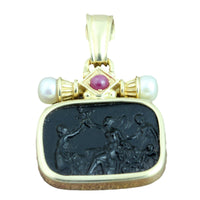 14K Gold Tagliamonte Venetian Glass & Onyx Cameo Enhancer Pendant