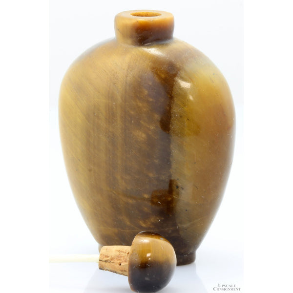 Vintage Chinese Tiger's Eye Snuff Bottle with Rooster Motif