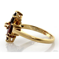 Vintage 14K Gold Purplish-Red Garnet & Diamond Floral Ring
