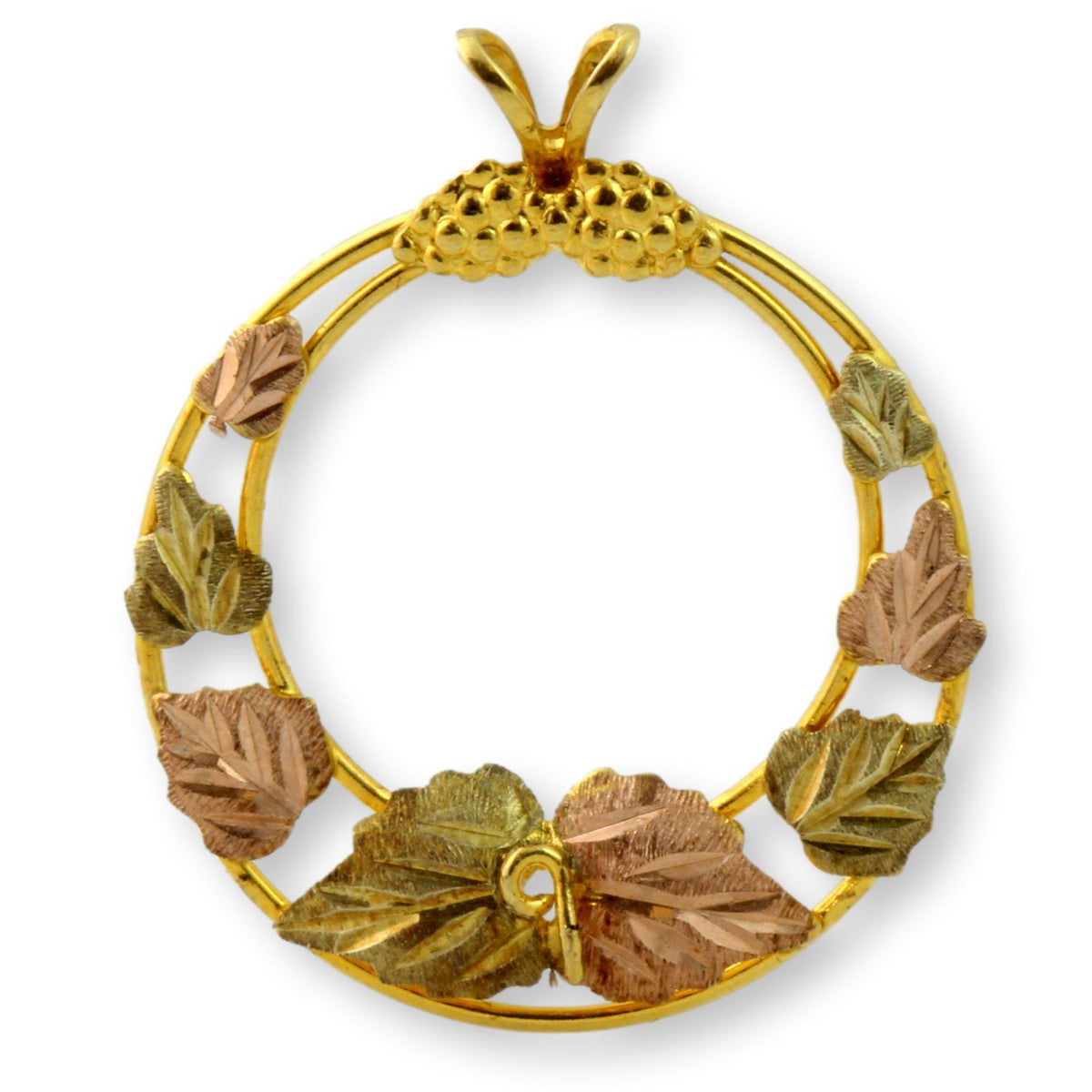 10K Black Hills Gold Pendant - 12K Rose & Green Gold Leaves