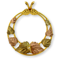 10K Black Hills Gold Pendant - 12K Rose & Green Gold Leaves