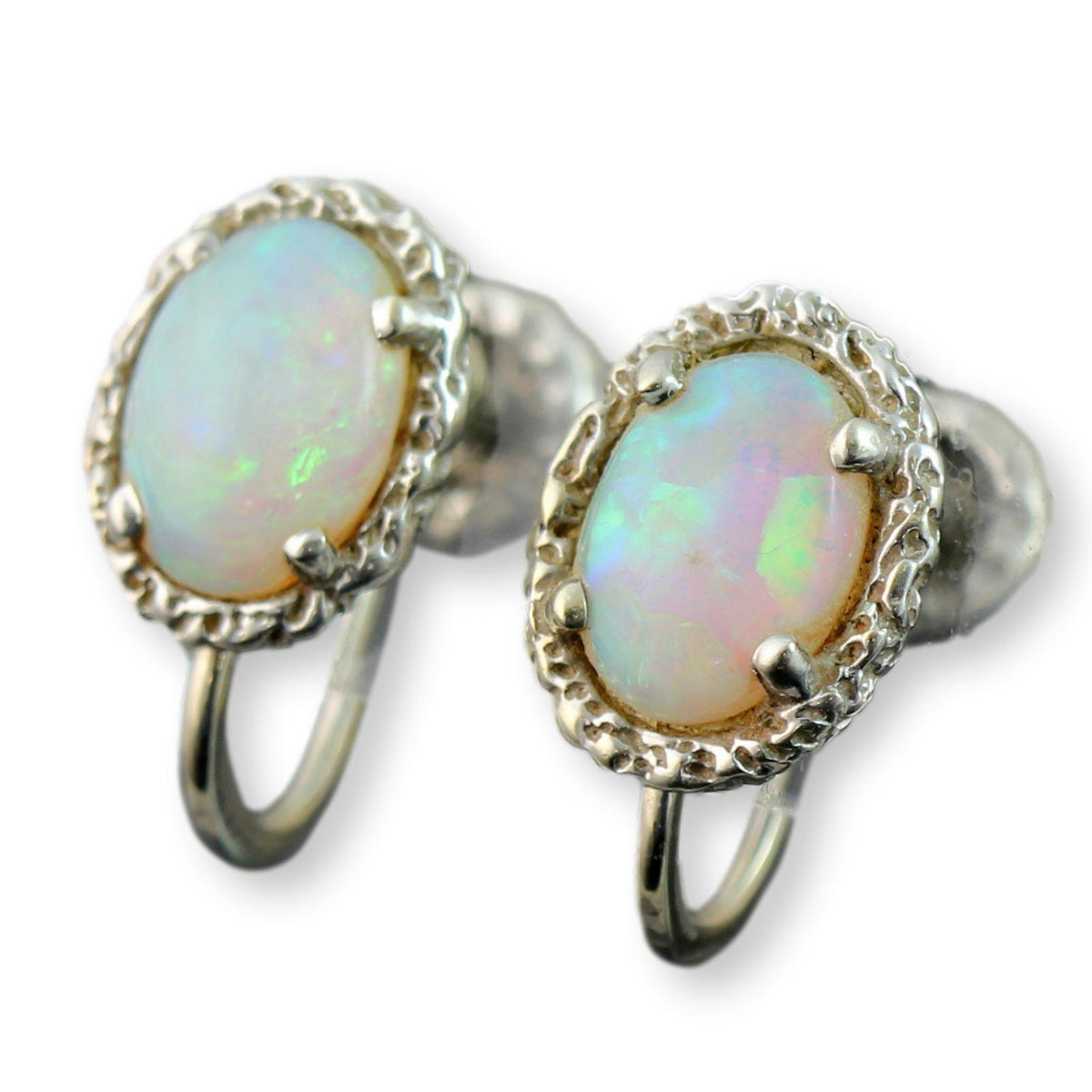 Natural Australian Crystal Opal 14K Gold Screwback Earrings
