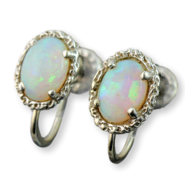 Natural Australian Crystal Opal 14K Gold Screwback Earrings