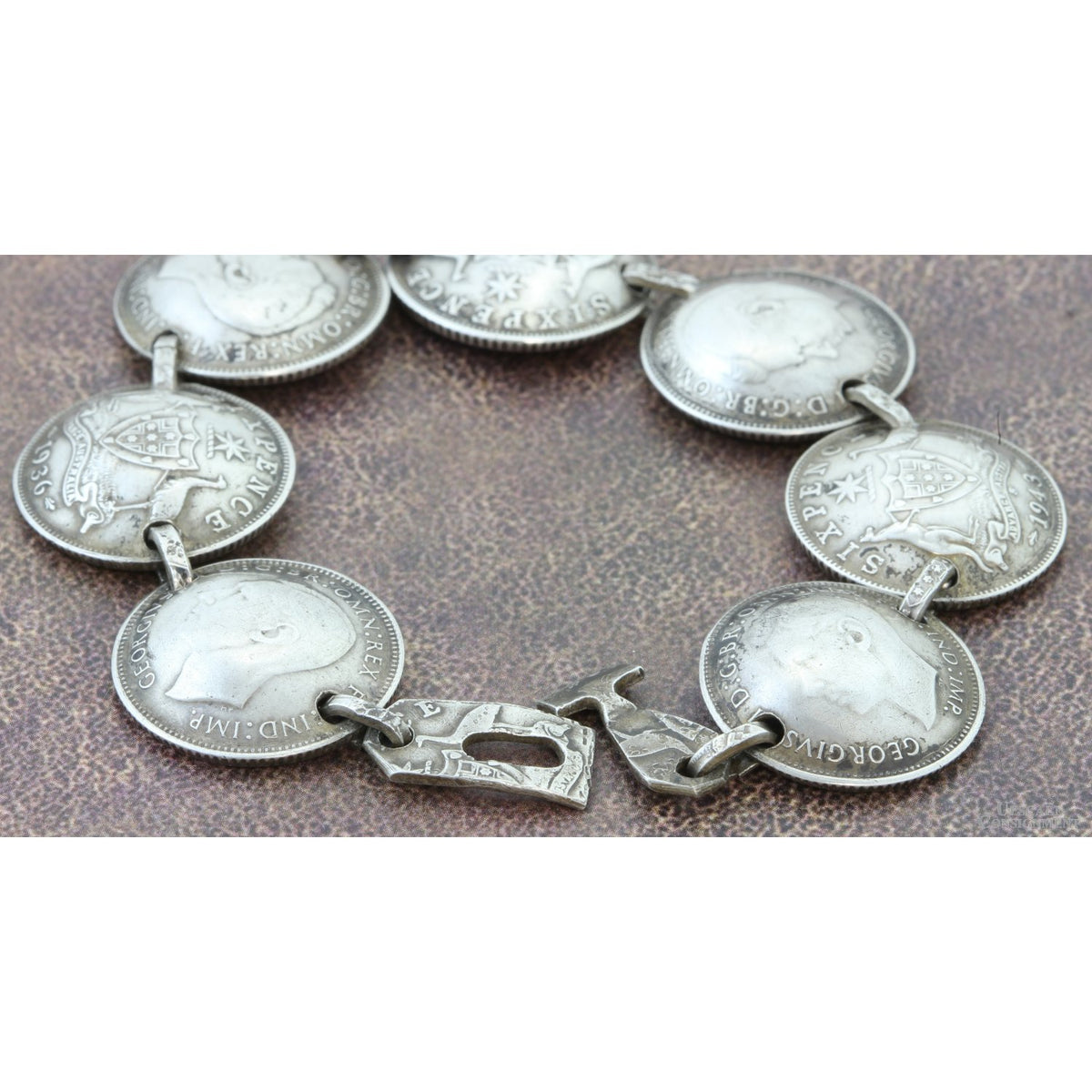 WWII Australian Sterling Silver Coin Trench Art Bracelet 1940–43