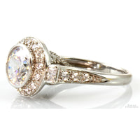 14K White Gold Round & Baguette CZ Tall Halo Ring