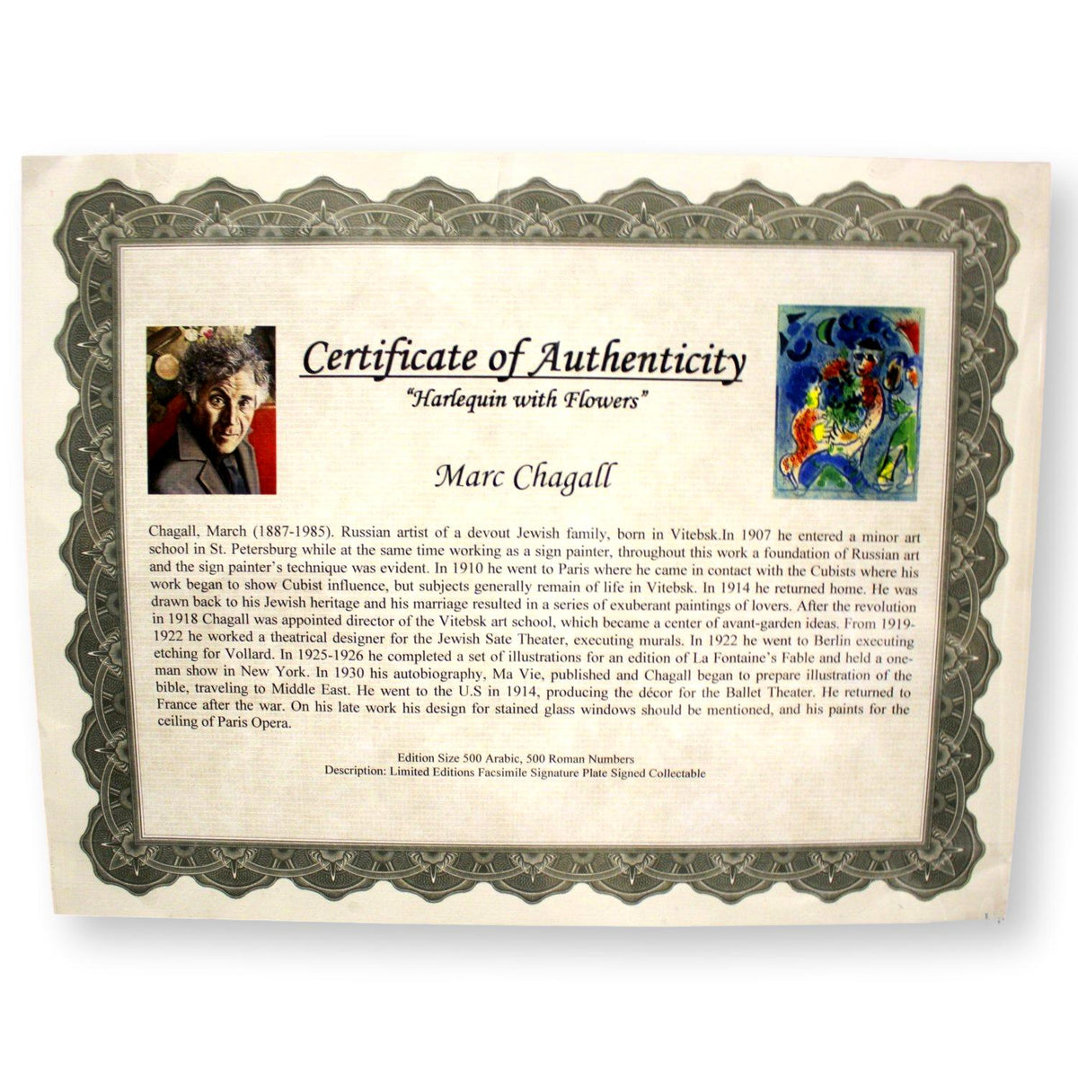 "Harlequin with Flowers" by Marc Chegall