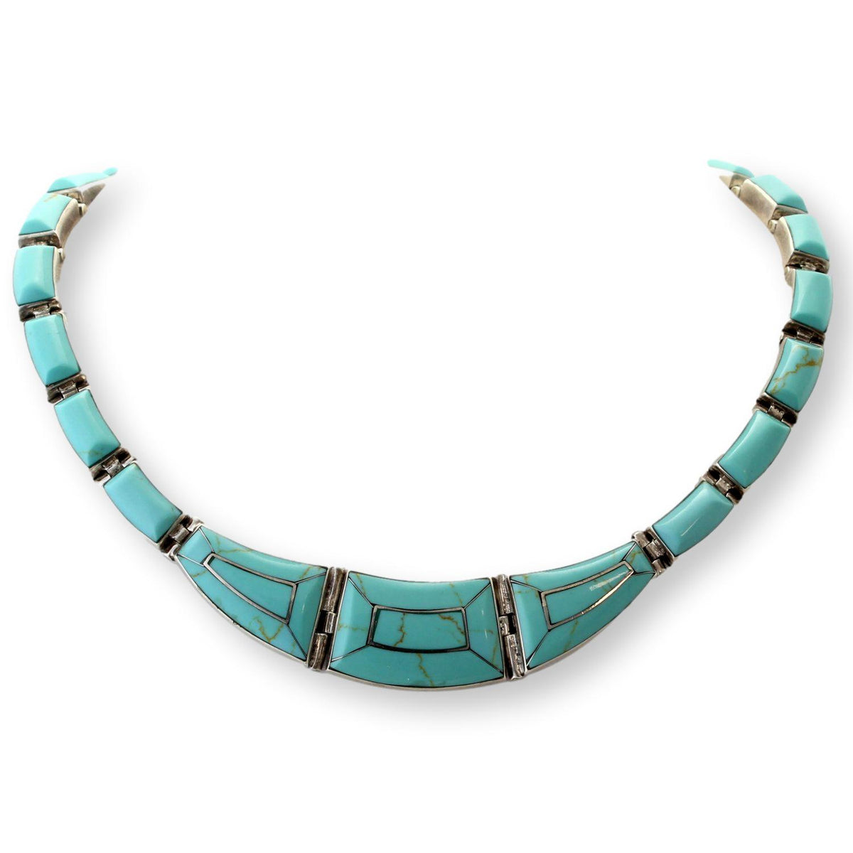 Vintage Mexican 950 Silver Robin's Egg Blue Turquoise Inlay Necklace
