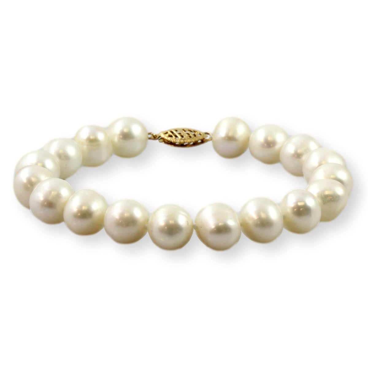 Handknotted 10mm Cultured White Pearl 14K Gold Bracelet