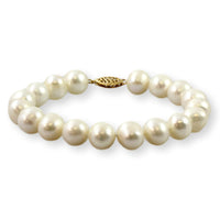 Handknotted 10mm Cultured White Pearl 14K Gold Bracelet