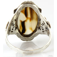 Art Nouveau Sterling & 14K RGP Dendritic Agate Antique Ring