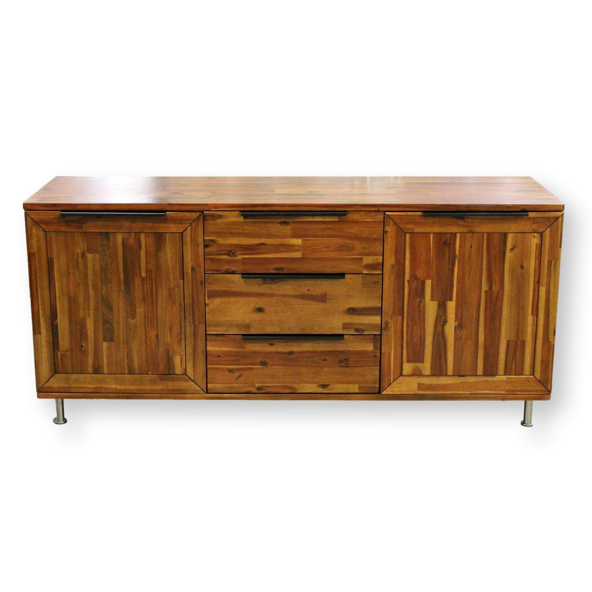 LH Imports Tropical Wood Media Console w/ Steel Legs