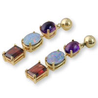 6.02ctw Garnet, Opal Triplet & Amethyst 14K Gold Earrings