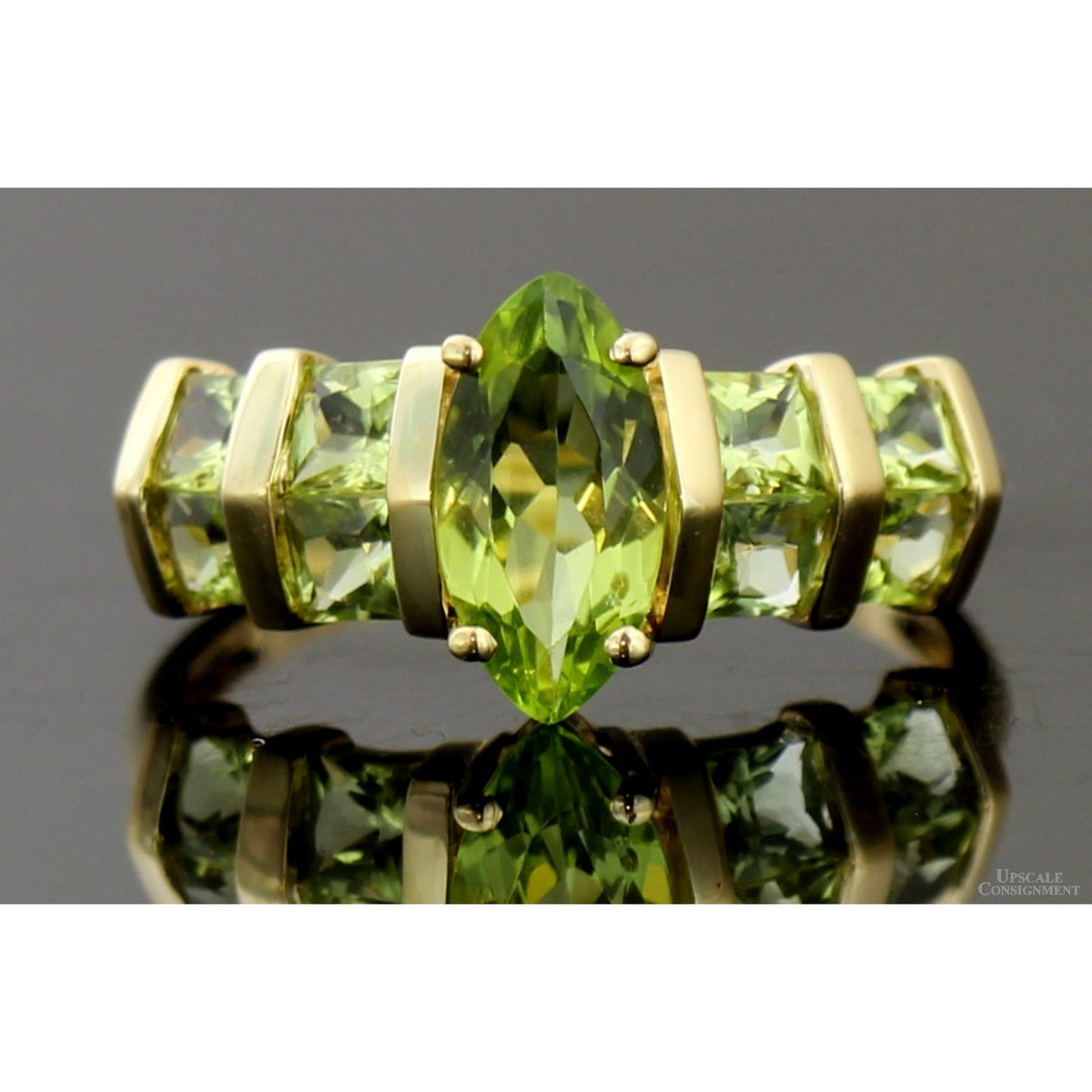 2.23ctw Marquise & Square Peridot Gemstone 14K Gold Ring