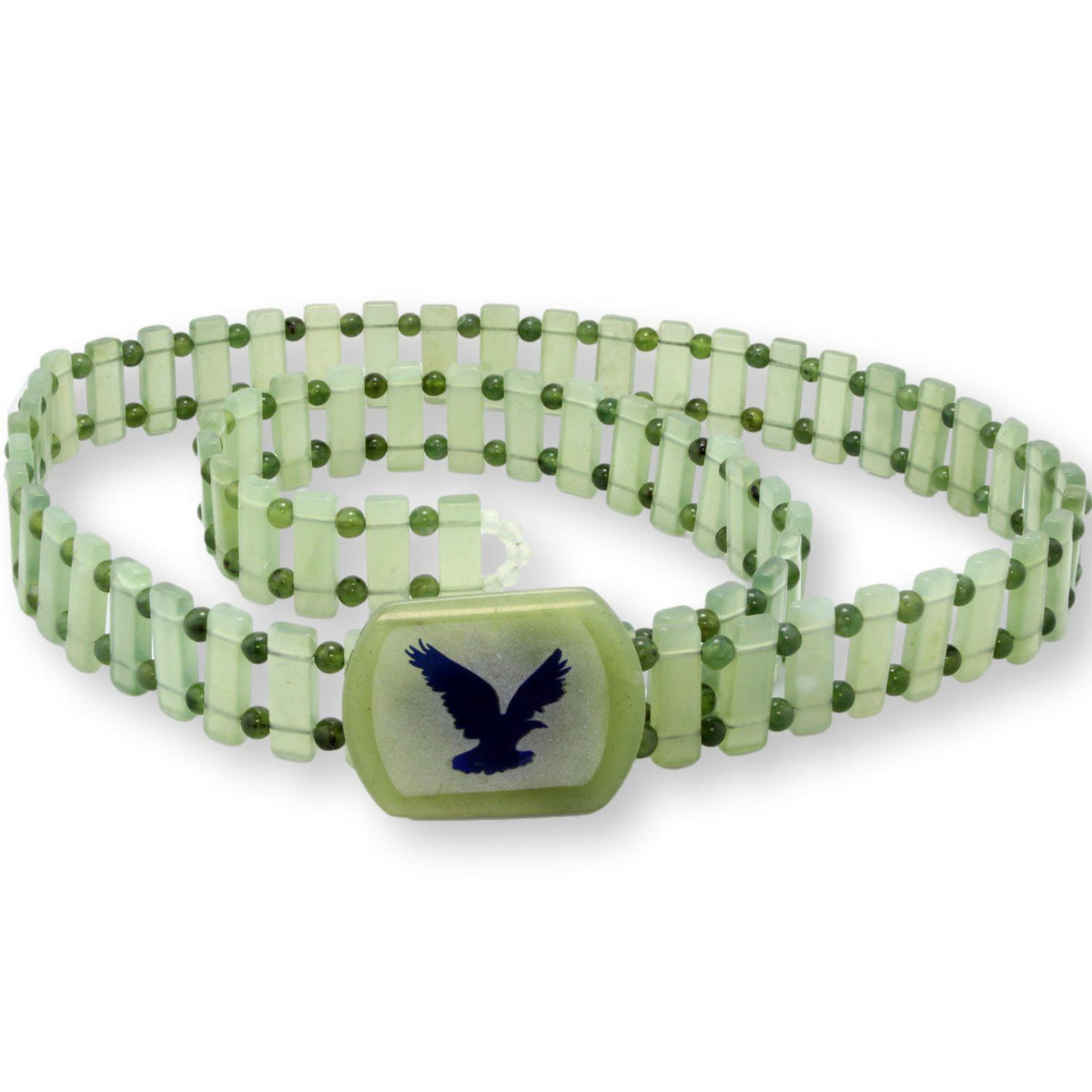 Vintage Green Chalcedony Belt Eagle Motif Buckle Steel Clasp