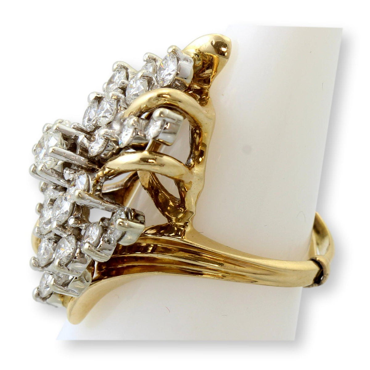 Vintage 14K Gold 3.35 CTW Diamond Waterfall Cocktail Ring | Natural Diamond Estate Statement Ring