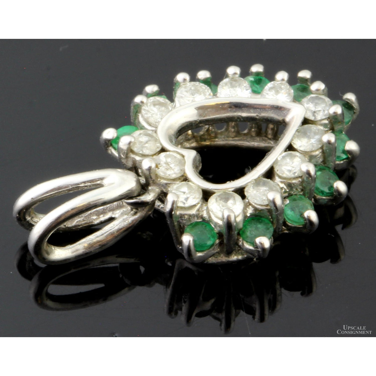 .5ctw Diamond .33ctw Emerald 14K Gold Open Heart Pendant