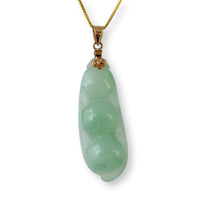 Grade A Icy Translucent Light Green Jadeite Lucky Pea Pod Necklace