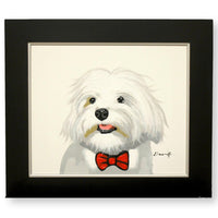 Original Painting Whimsical White Dog w/Red Bowtie