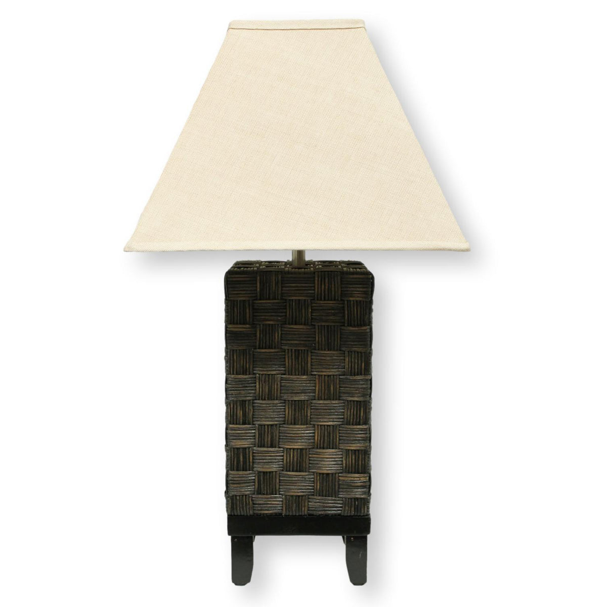 Brown Basketweave Table Lamp w/Square Shade