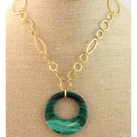 Malachite Pendant 14K Gold Hammered Loop Necklace