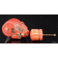 Mid-Century Chinese Hand-Carved Coral Figural Snuff Bottle Depicting a Mythical Guardian Beast