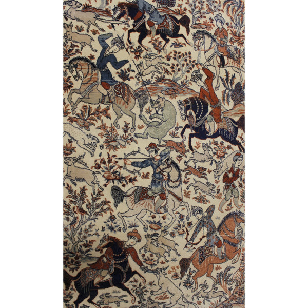 Louis de Poortere 4' 6'' X 6' 6'' Ispahan Persian Hunting Scene Area Rug