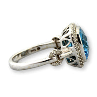Swiss Blue Topaz & Diamond Halo Ring in 14K White Gold