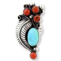 Handcrafted Navajo Turquoise & Coral  Sterling Silver Ring