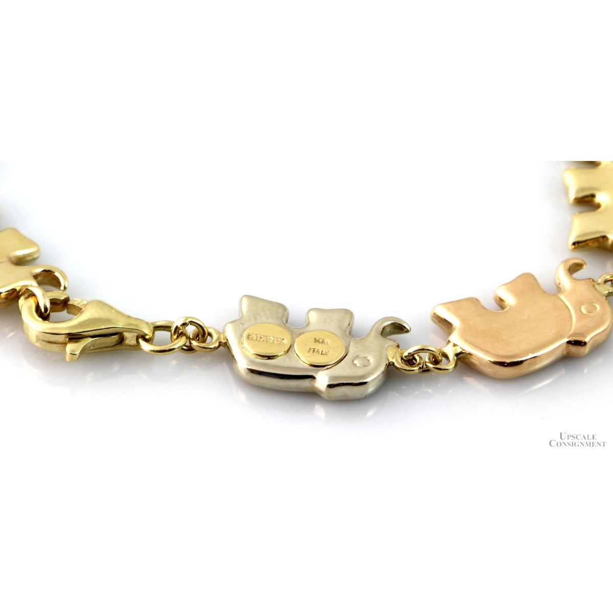 Italian Milros 14K Tri-Gold Elephant Link Bracelet - 11.30G