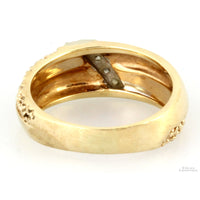 14K Tri-Color Gold Diamond Crossover Granulated Band