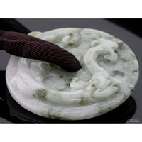 Large Carved Jadeite Jade Bi Disc Pendant Necklace & Silk Corded Necklace, Dragon