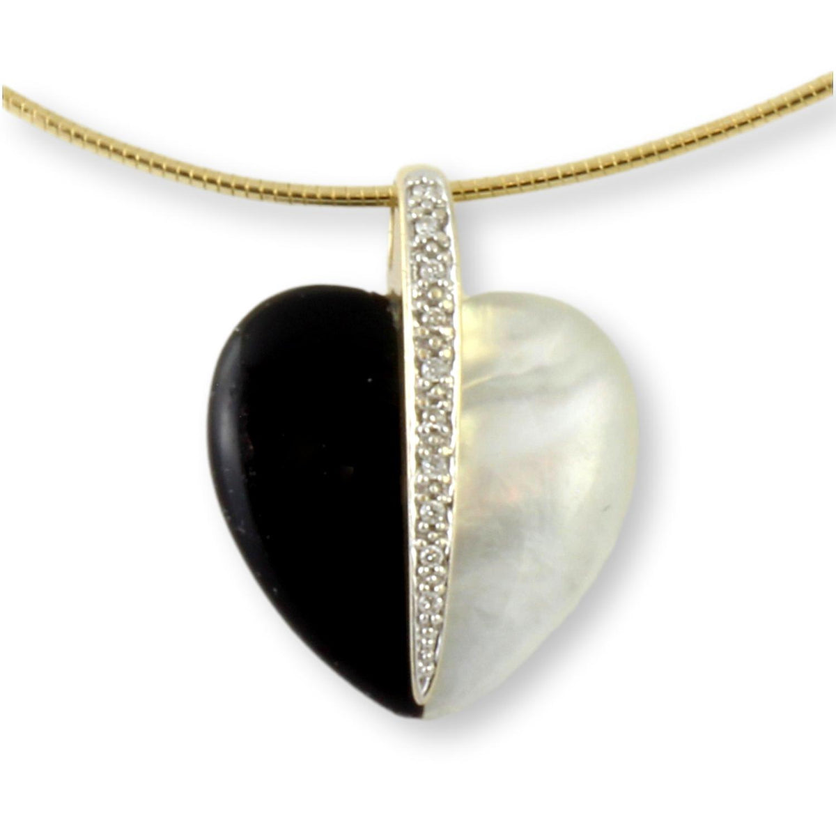 Mother of Pearl, Onyx, Diamond 14K-18K Heart Pendant Necklace
