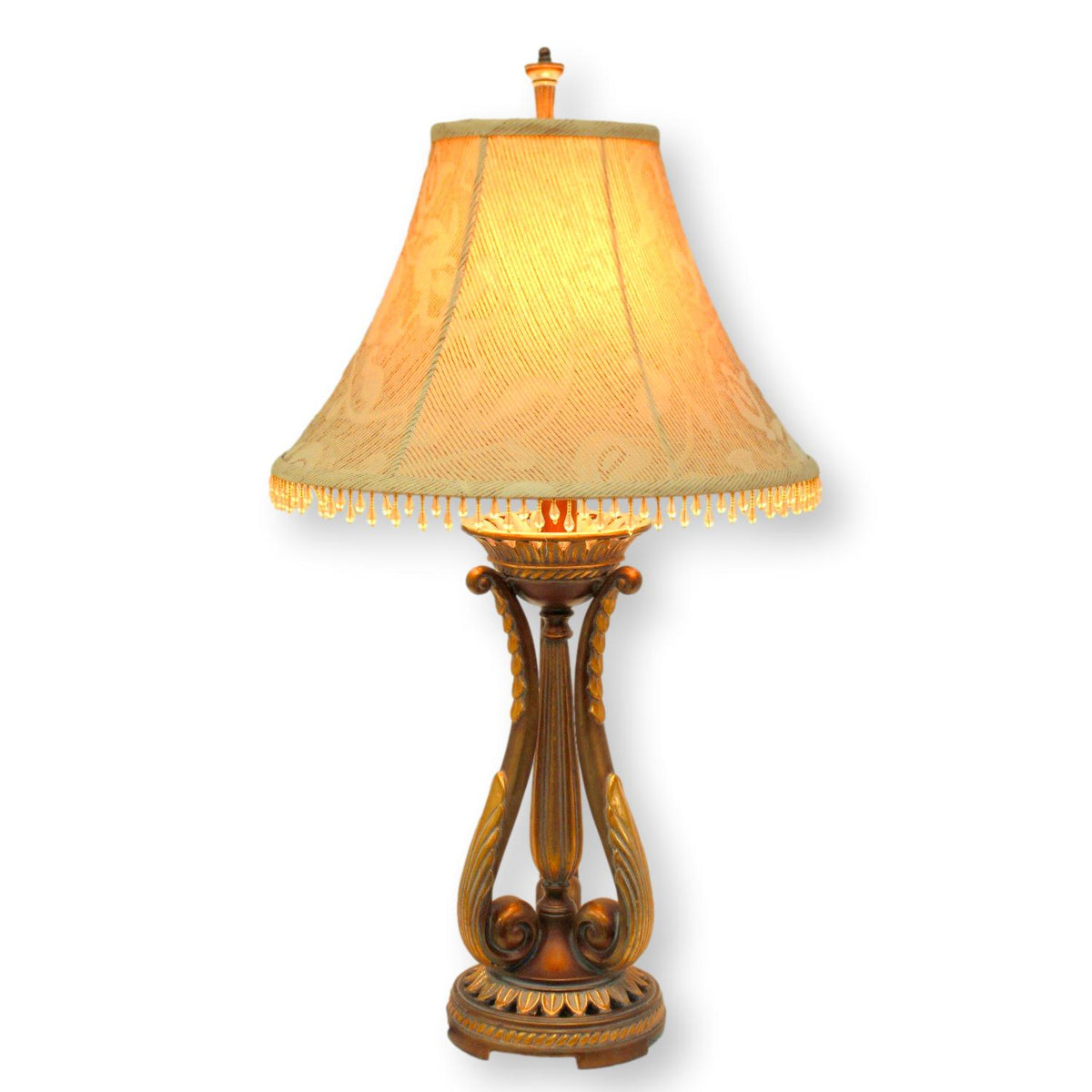 Bronze & Gold Table Lamp w/Beaded Shade