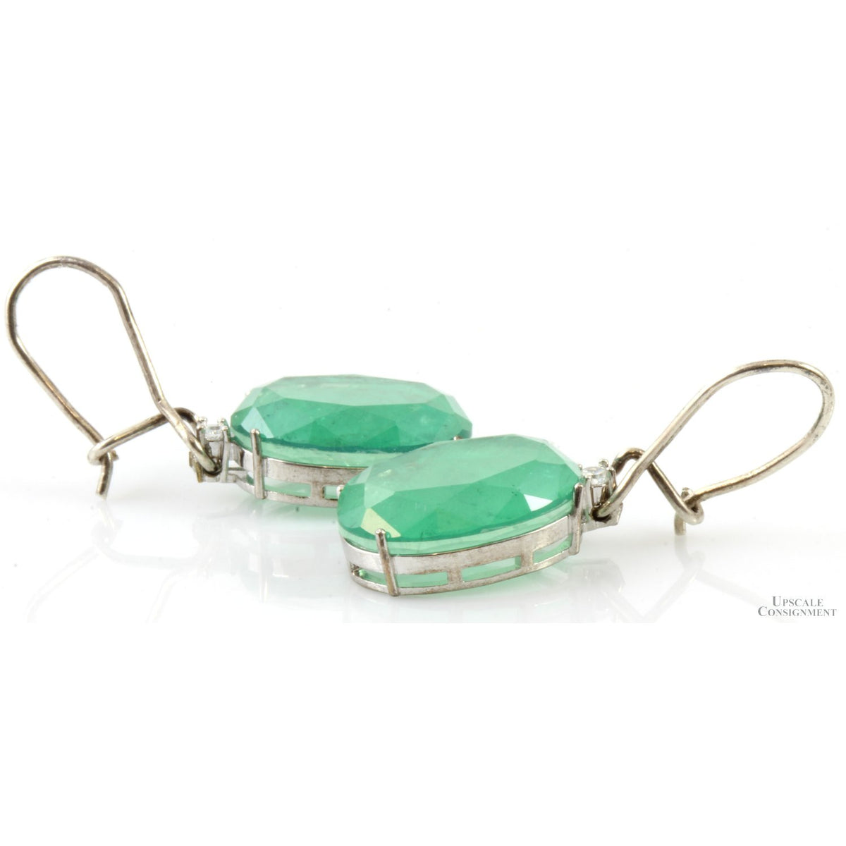 Green Quartz Doublet & Diamond Silver Tone Earrings