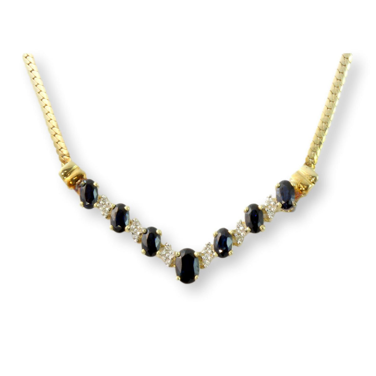 Sapphire & Diamond V-Shape 10K Yellow Gold Necklace